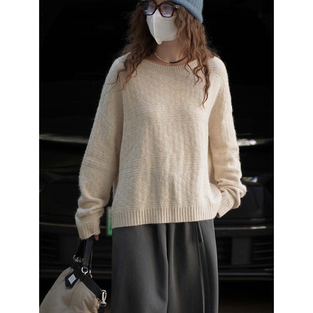 Damen Weicher Mohair-Optik Oversize-Pullover mit U-Boot-Ausschnitt Nord Taschen