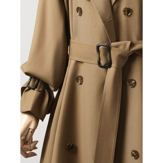 Damen Doppelreihiger Trenchcoat mit Taillengürtel und Ballonärmeln Nord Taschen
