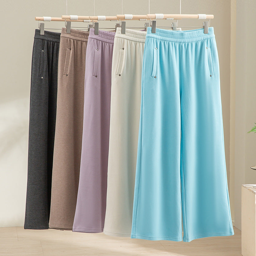 Damen Weite Satin-Loungehose mit elastischem Bund und Eingrifftaschen Nord Taschen