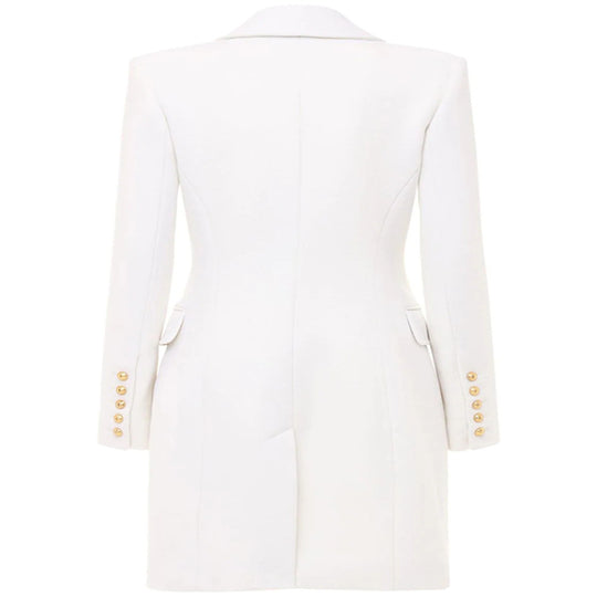 Damen Schmalgeschnittener Zweireihiger Wollmix-Longcoat mit markanter Schulter und goldenen Zierrundknöpfen Nord Taschen