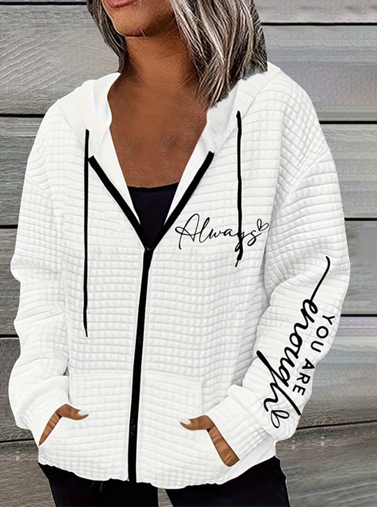 Damen nan oversized Kapuzenjacke mit Reißverschluss, handgeschriNord Taschenener Typo-Applikation und Kontrast-Eingrifftaschen