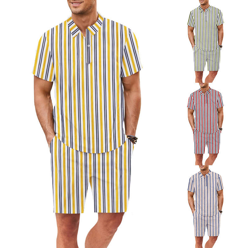 Herren Set aus kurzärmeliger Bluse und Shorts mit gestreiftem Design