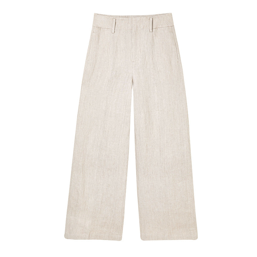 Damen Hochtaillierte Leinenhose mit weitem Bein, Bügelfalte und Gürtelschlaufen Nord Taschen