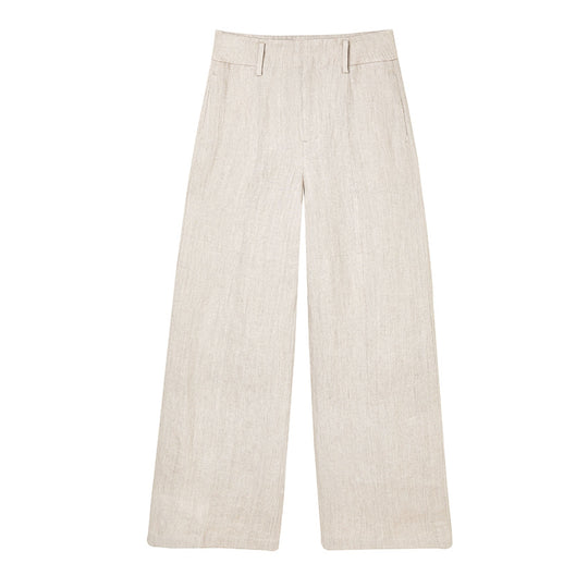 Damen Hochtaillierte Leinenhose mit weitem Bein, Bügelfalte und Gürtelschlaufen Nord Taschen