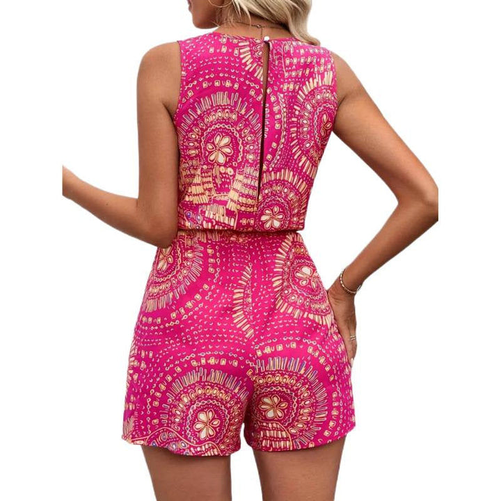 Damen Kurzoverall mit kreativen Printdetails und elastischem Bund