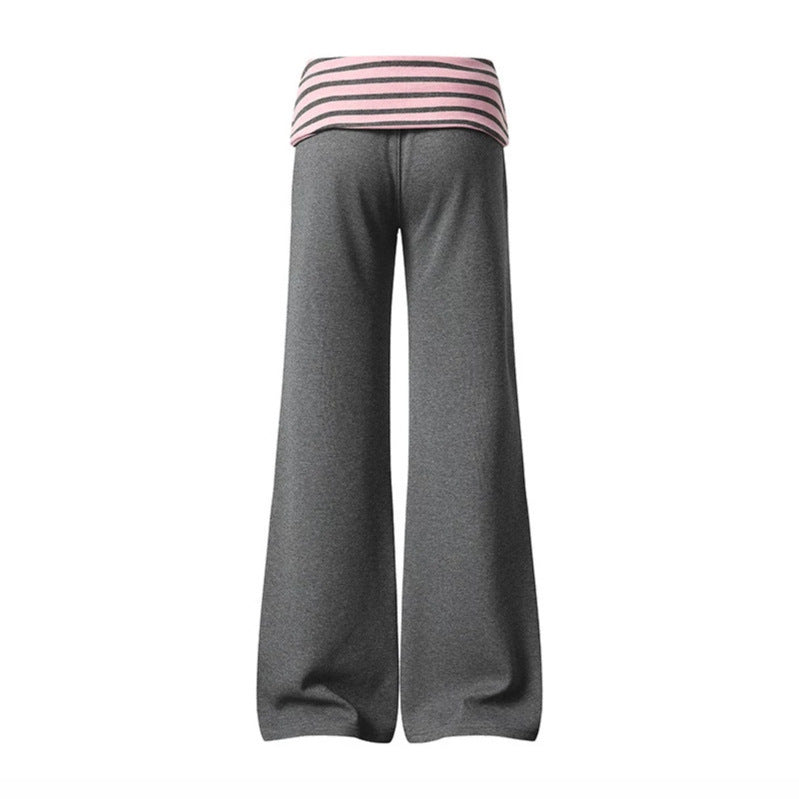 Damen Weite Loungewear-Hose mit umschlagbarem Streifenbund und Zierknöpfen Nord Taschen