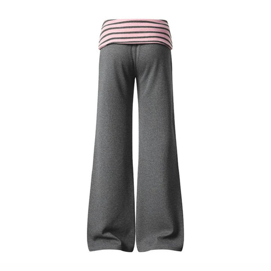 Damen Weite Loungewear-Hose mit umschlagbarem Streifenbund und Zierknöpfen Nord Taschen