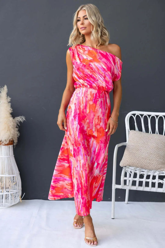 Damen Maxikleid mit asymmetrischem Design und fließendem Stoff