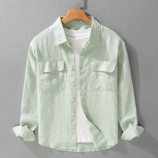 Herren Lockeres Leinen-Overshirt mit Brusttaschen und Knopfleiste Nord Taschen