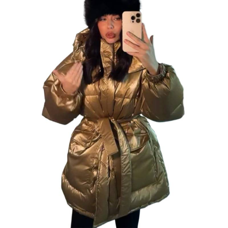 Damen Stepp-Winterjacke mit Taillenkordel und hohem Stehkragen Nord Taschen