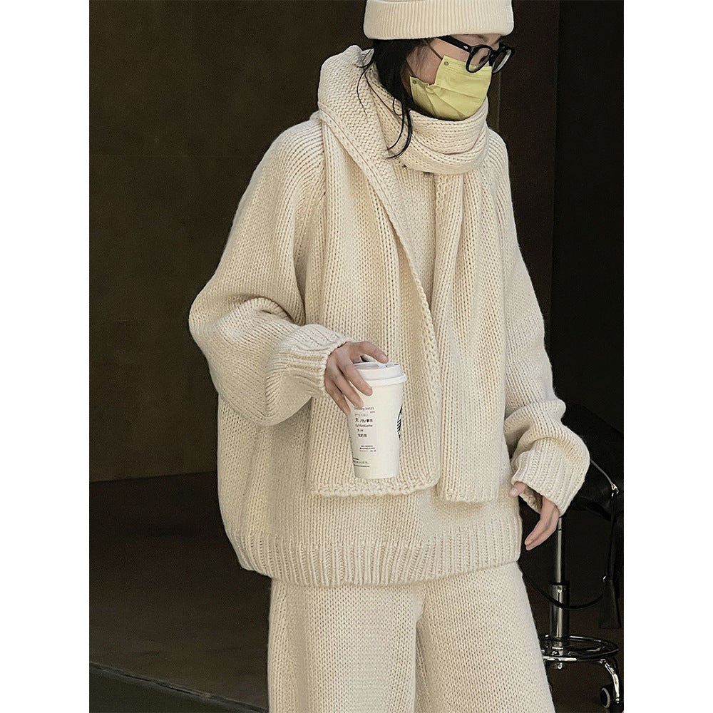 Damen Relaxter Grobstrick-Raglanpullover mit weitem Bund und geripptem Abschluss Nord Taschen