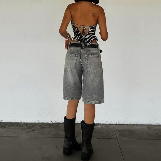 Damen Denim-Shorts mit lässigem Schnitt und mittlerer Leibhöhe
