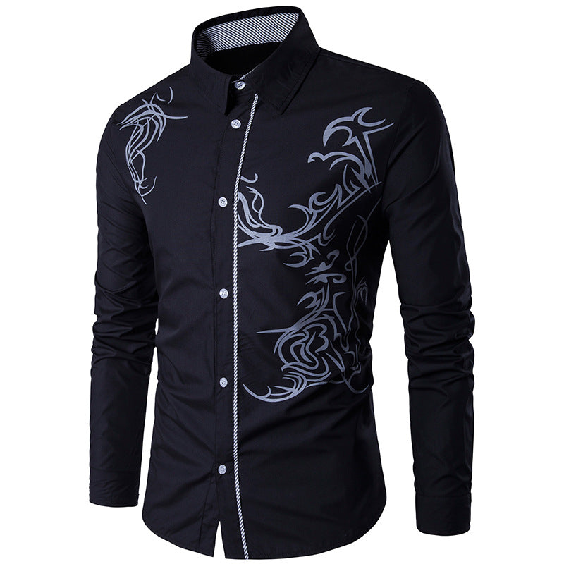 Herren figurbetontes Hemd mit Tribal-Print, verdeckter Knopfleiste und Kontrastkragen Nord Taschen