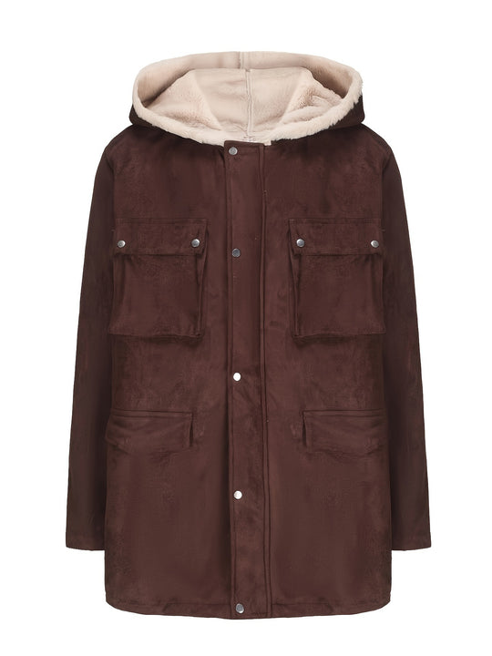 Herren Parka im Field‑Stil mit Teddyfutter in Kapuze, aufgesetzten Pattentaschen und Druckknopfverschluss Nord Taschen