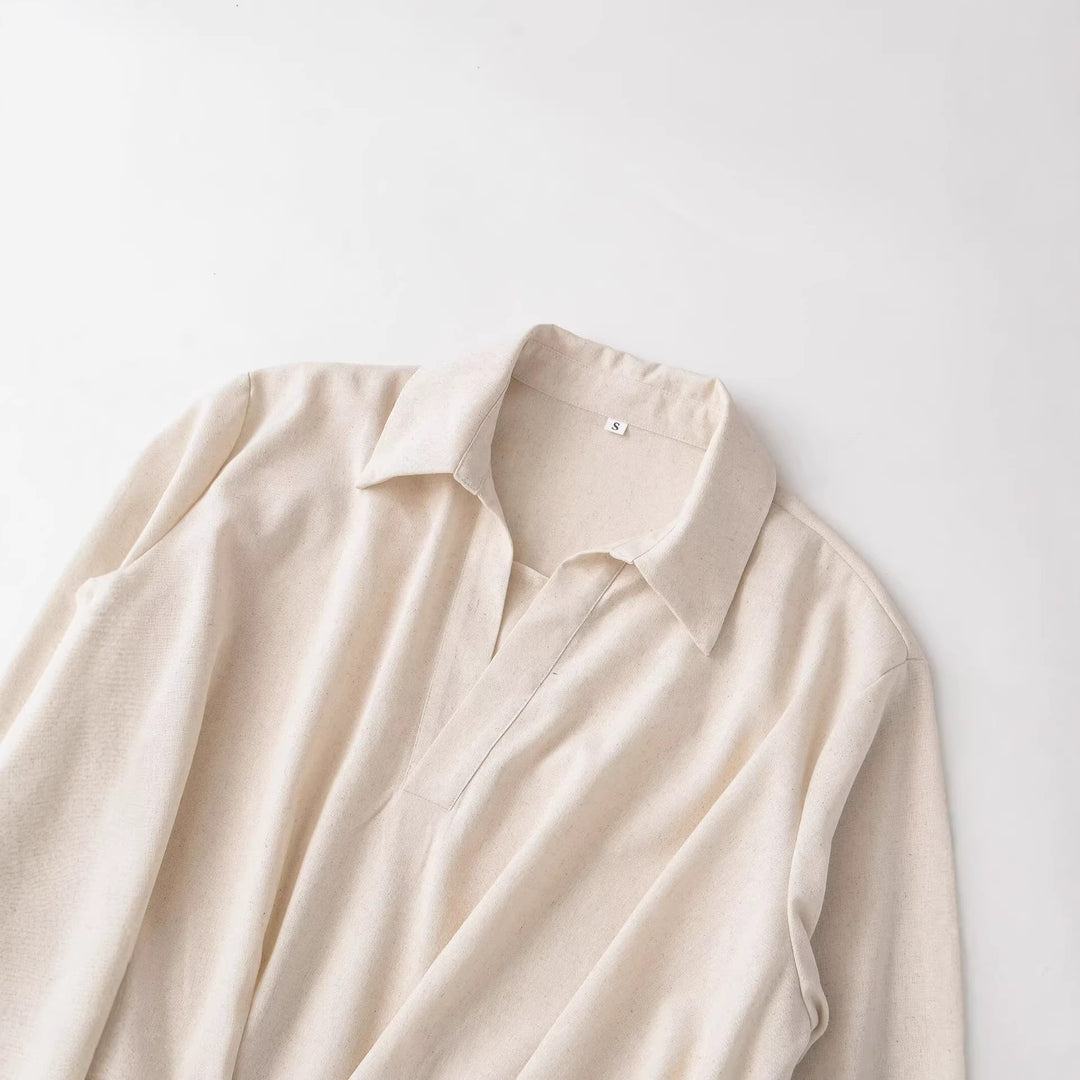 Damen Oversized-Bluse mit tiefem V-Ausschnitt und tailliertem Drapierungseinsatz Nord Taschen
