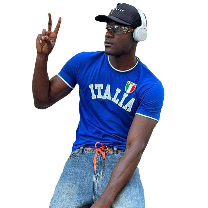Herren sportliches T-Shirt mit Italia-Motiv und kontrastierenden Akzenten