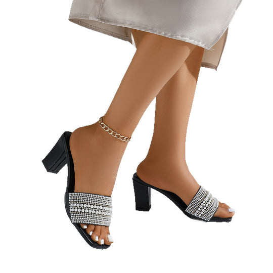 Damen Glamouröse Sandaletten mit funkelndem Strass und elegantem Blockabsatz
