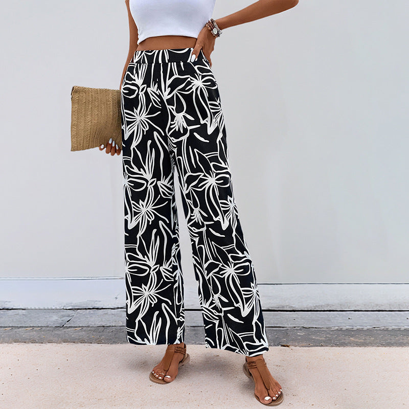 Damen Hochtaillierte Weite Hose mit floralem Muster Nord Taschen