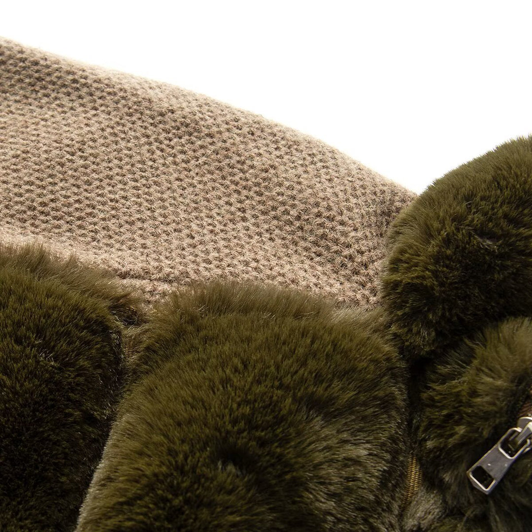 Damen Strickpullover-Jacke mit gesteppter Faux-Fur-Front und hohem Stehkragen Nord Taschen