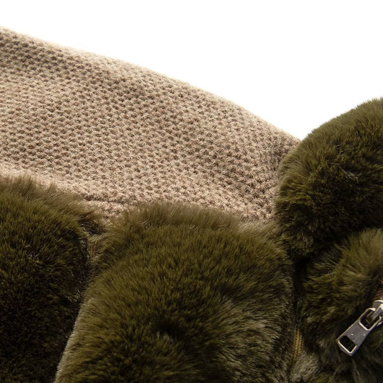 Damen Strickpullover-Jacke mit gesteppter Faux-Fur-Front und hohem Stehkragen Nord Taschen