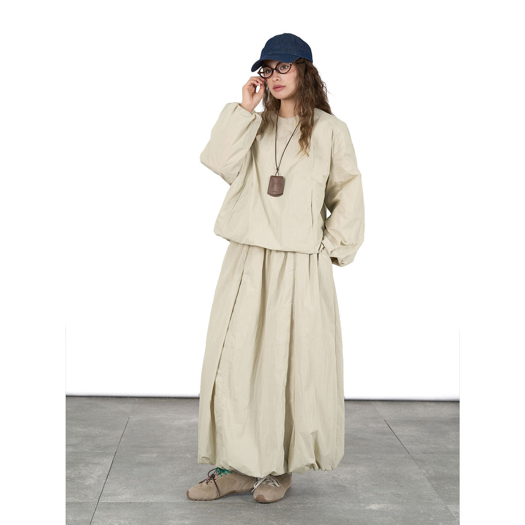 Damen Voluminöses Maxi‑Kleid im Oversize‑Stil mit Rundhalsausschnitt und elastischen Ärmelbündchen Nord Taschen