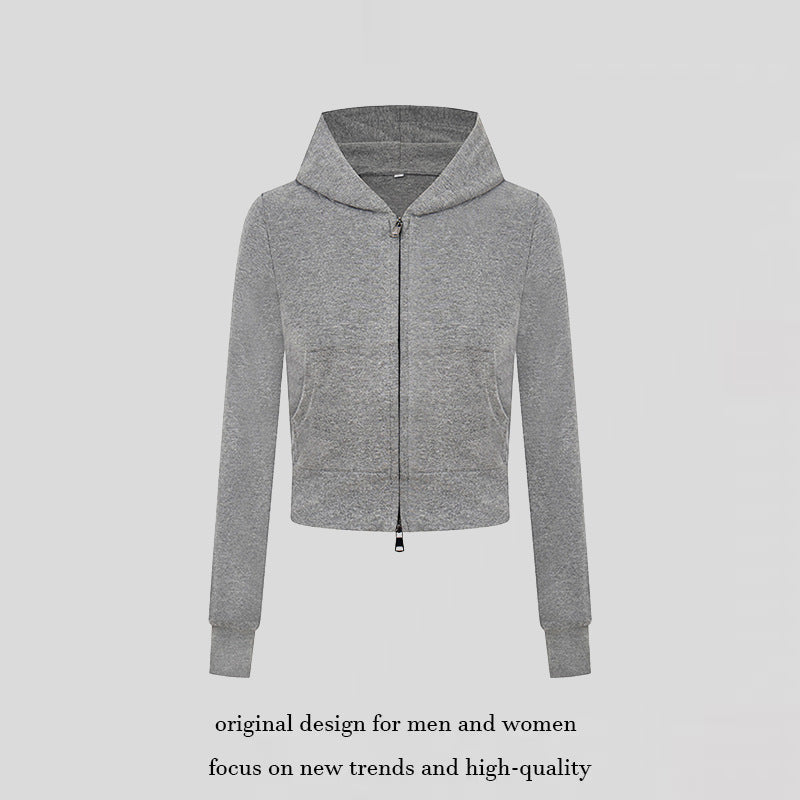 Damen Kurz geschnittene Kapuzenjacke aus Baumwollmix mit zweiseitigem Reißverschluss und Rippbündchen Nord Taschen
