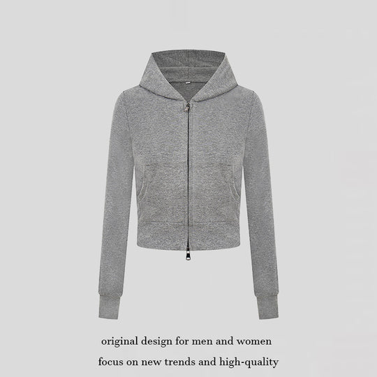 Damen Kurz geschnittene Kapuzenjacke aus Baumwollmix mit zweiseitigem Reißverschluss und Rippbündchen Nord Taschen