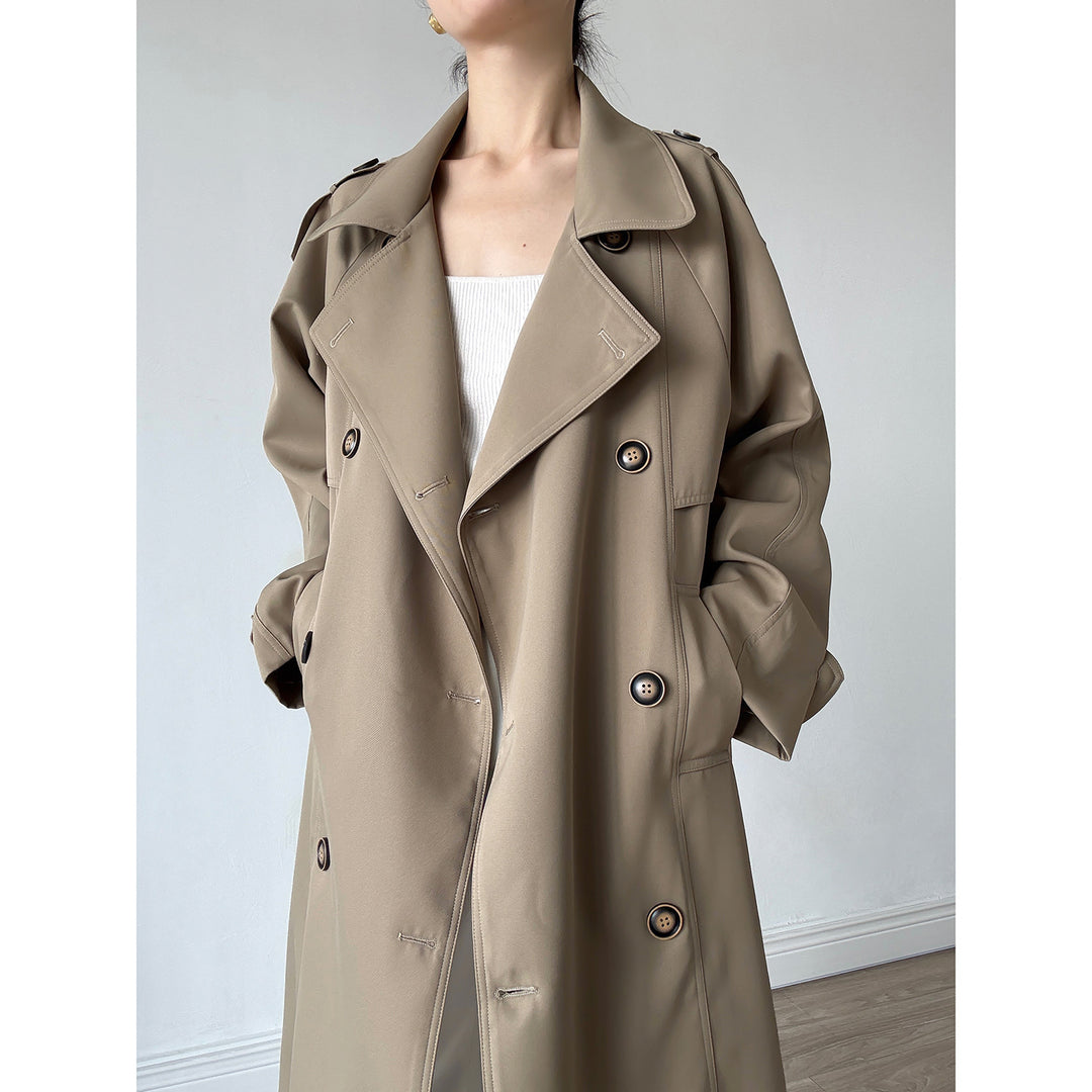Damen Oversize Mantel im Trench-Stil mit Raglanärmeln und doppelreihiger Knopfleiste Nord Taschen