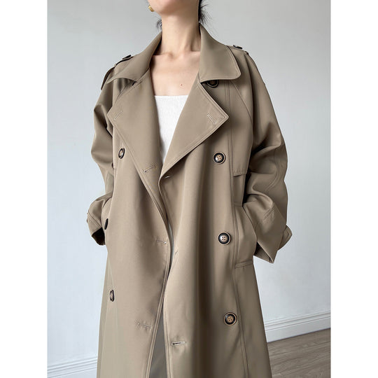Damen Oversize Mantel im Trench-Stil mit Raglanärmeln und doppelreihiger Knopfleiste Nord Taschen