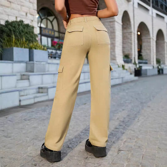 Damen weite Cargo-Hose mit hoher Taille und aufgesetzten Klappentaschen Nord Taschen