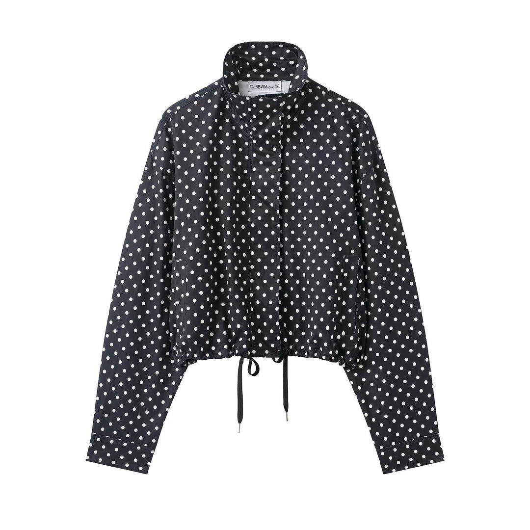 Damen Cropped-Übergangsjacke mit Polka-Dot, hohem Funnelkragen und Tunnelzug Nord Taschen