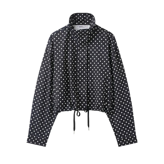 Damen Cropped-Übergangsjacke mit Polka-Dot, hohem Funnelkragen und Tunnelzug Nord Taschen