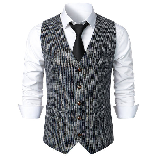 Herren Taillierte Strickweste mit V‑Ausschnitt und durchgehender Knopfleiste Nord Taschen