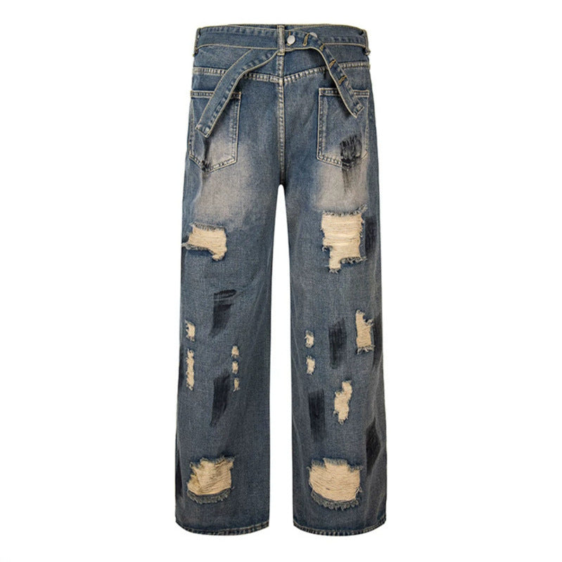 Damen Weite Destroyed-Jeans mit hohem Bund, Used‑Wash und Ballonsaum Nord Taschen
