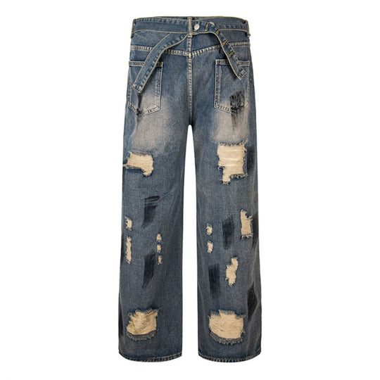 Damen Weite Destroyed-Jeans mit hohem Bund, Used‑Wash und Ballonsaum Nord Taschen