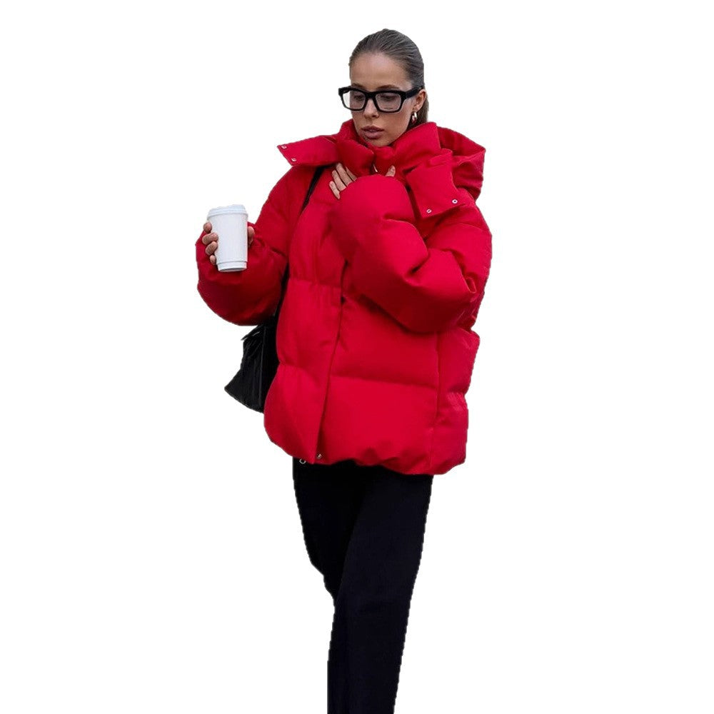 Damen Kurz geschnittene Stepp-Winterjacke mit hoher Kragenkapuze und wattierter Thermofütterung Nord Taschen