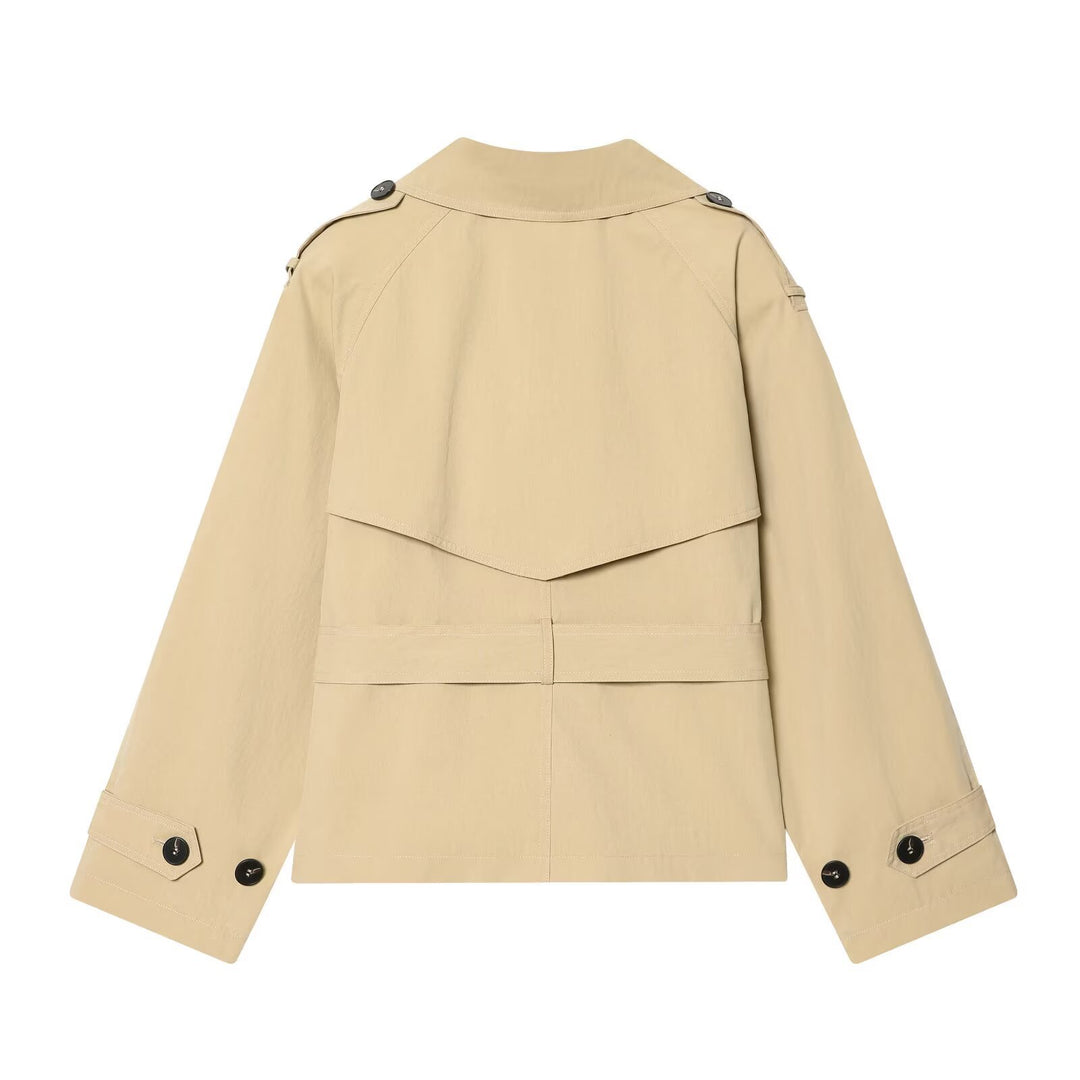 Damen kurzgeschnittener Trenchcoat mit Taillengürtel und Doppelreiher Nord Taschen