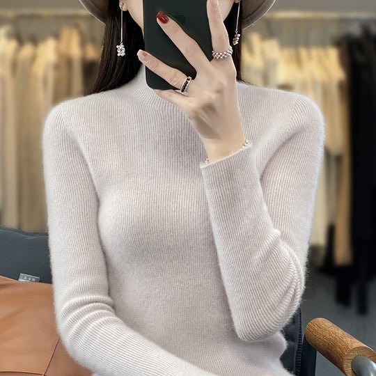 Damen Schlanker Feinstrick-Mockneckpullover aus feinem Angora‑Mix Nord Taschen