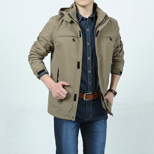 Herren leichte technische Fieldjacke mit Kapuze, Multifunktions-Taschen und windabweisender Shell Nord Taschen