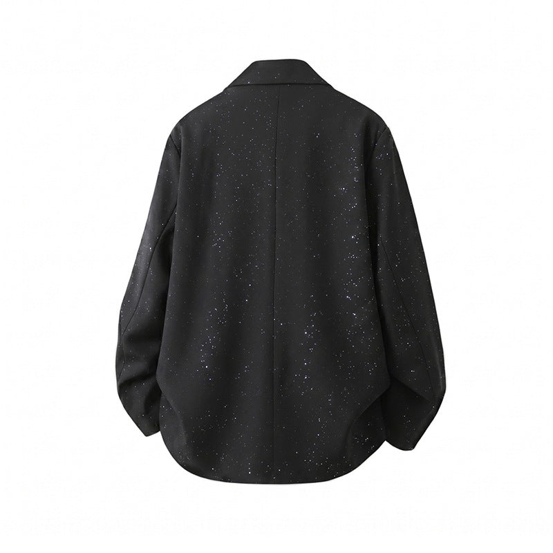 Herren Zweiteiliges Oversize-Lounge-Set mit gesprenkelter Übergangsjacke und weiter Bundfaltenhose Nord Taschen