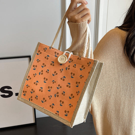 Damen Jute-Tasche mit buntem Blumenmuster Nord Taschen