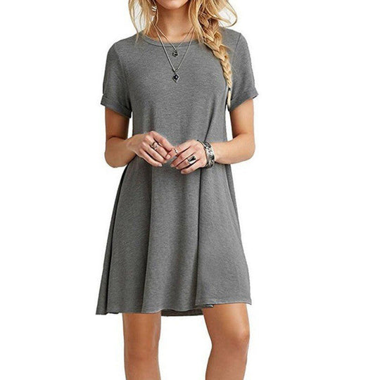 Damen locker fallendes Freizeitkleid mit Rundhalsausschnitt und kurzen Ärmeln