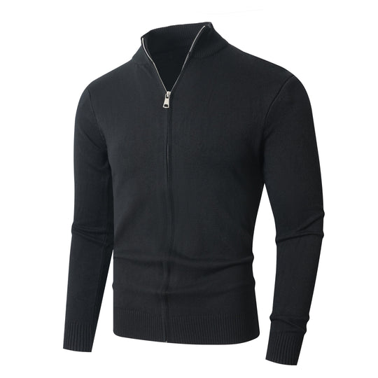 Herren Slim-Fit Feinstrick-Cardigan mit Zweifach-Reißverschluss und Stehkragen Nord Taschen