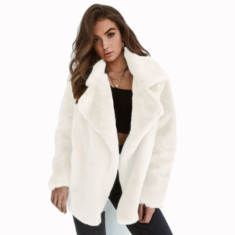 Damen Kuscheliger Oversized Kunstpelz-Mantel mit großem Reverskragen Nord Taschen