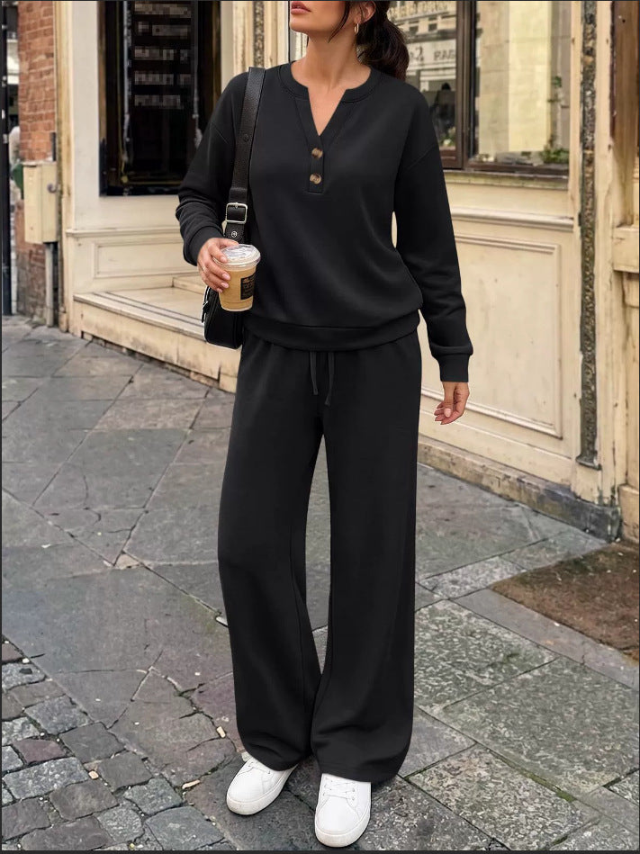 Damen Lounge-Set mit Henley-Kragen und palazzoweiter Jogginghose Nord Taschen