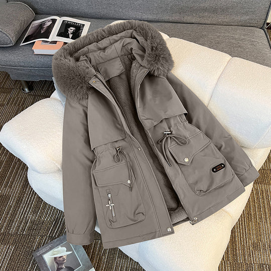 Damen nan wattierter Parka mit abnehmbarer Kunstpelzkapuze, tailliertem Kordelzug und weichem Teddy-Innenfutter Nord Taschen