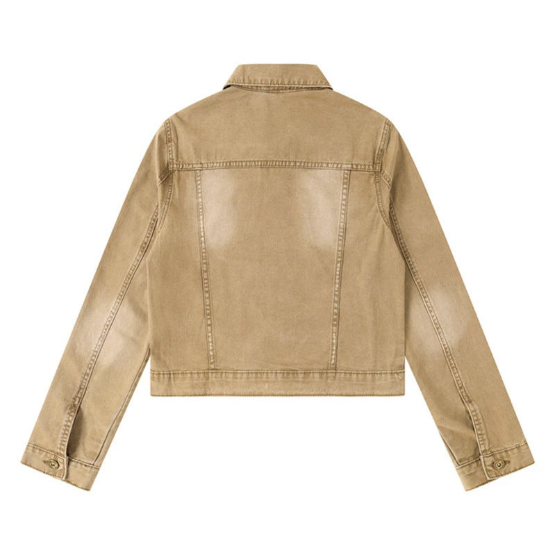 Damen Kurze Jeansjacke im Vintage-Stil mit Knopfleiste, Brusttaschen und figurnahem Schnitt Nord Taschen
