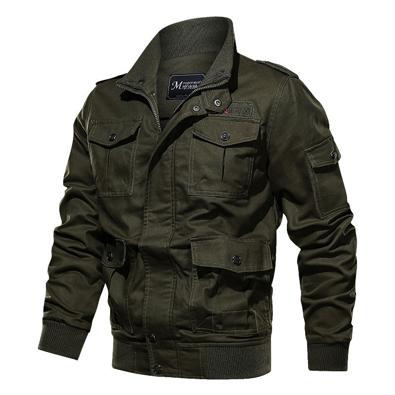 Herren Militärinspirierte Canvas‑Fieldjacke mit Epauletten, Mehrfach‑Taschen und geripptem Bund Nord Taschen