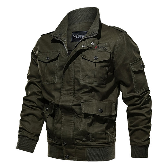 Herren Militärinspirierte Canvas‑Fieldjacke mit Epauletten, Mehrfach‑Taschen und geripptem Bund Nord Taschen