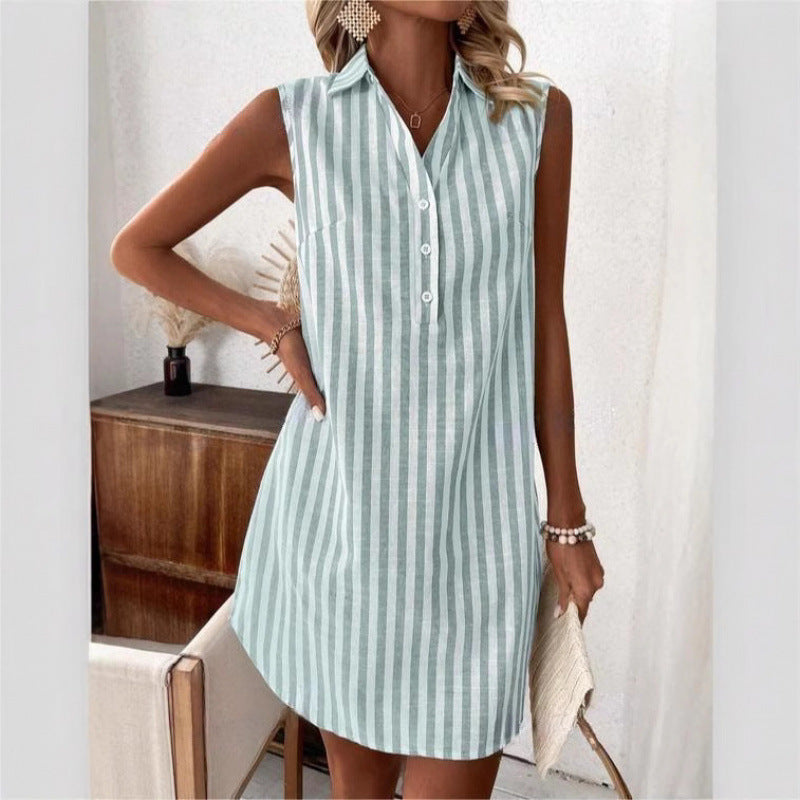 Damen lässiges Hemdkleid mit Knopfdetails und Streifenmuster